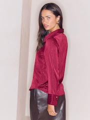 Lipsy Burgundy Red Satin Stripe Burnout Shirt - Image 5 of 5