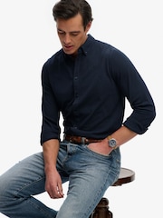 Superdry Blue Vintage Destroy Pique Long Sleeve Shirt - Image 1 of 7