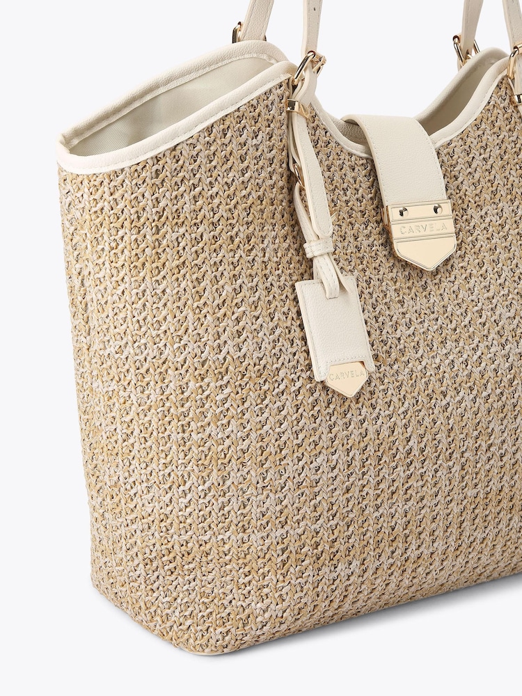Carvela Cream Maria Raffia Tote Bag - Image 4 of 4
