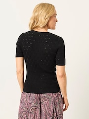Schwarz - FatFace Short Sleeve Knitted Henley Top - Bild 2 von 6