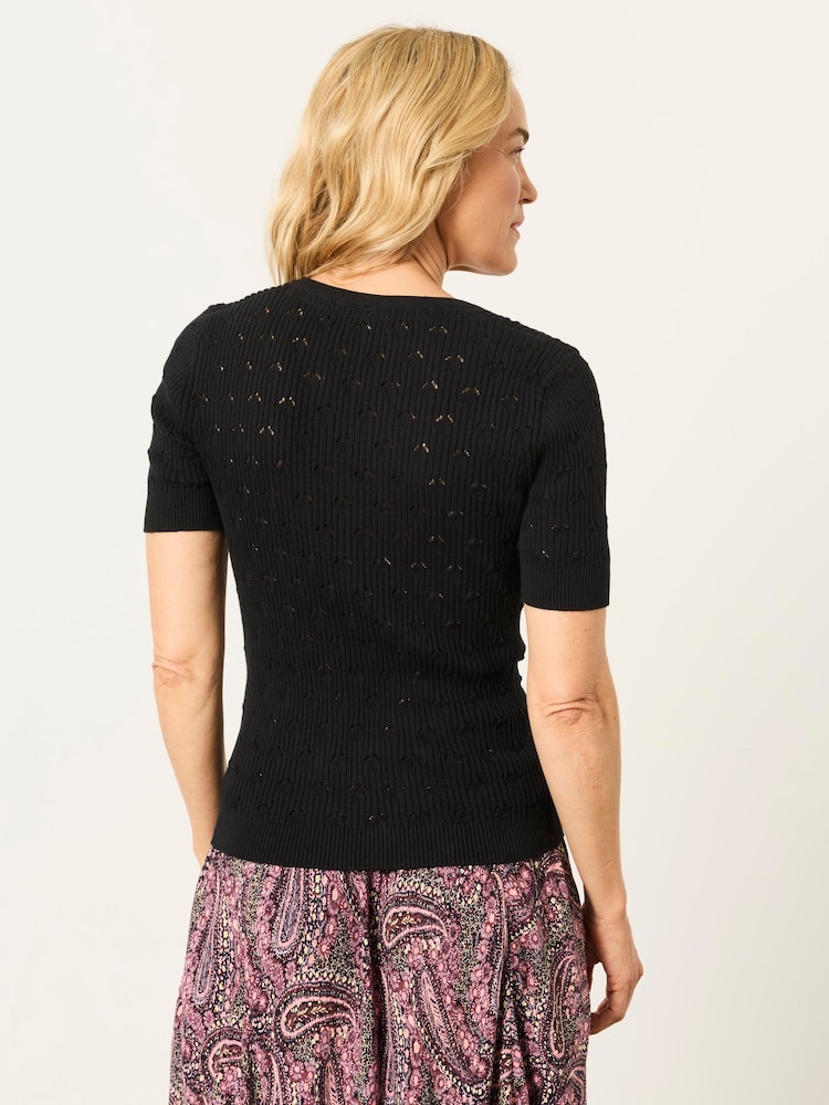 Schwarz - FatFace Short Sleeve Knitted Henley Top - Bild 2 von 6 Schwarz - FatFace Short Sleeve Knitted Henley Top - Bild 2 von 6