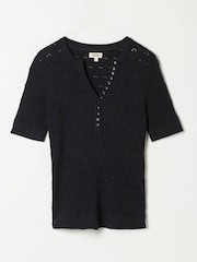 Schwarz - FatFace Short Sleeve Knitted Henley Top - Bild 6 von 6