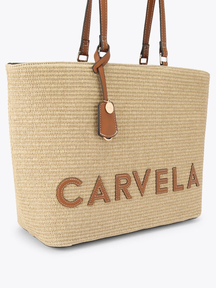 Carvela Nude Frame Raffia Tote Bag - Image 2 of 4