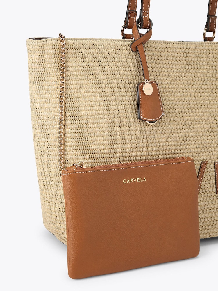 Carvela Nude Frame Raffia Tote Bag - Image 4 of 4