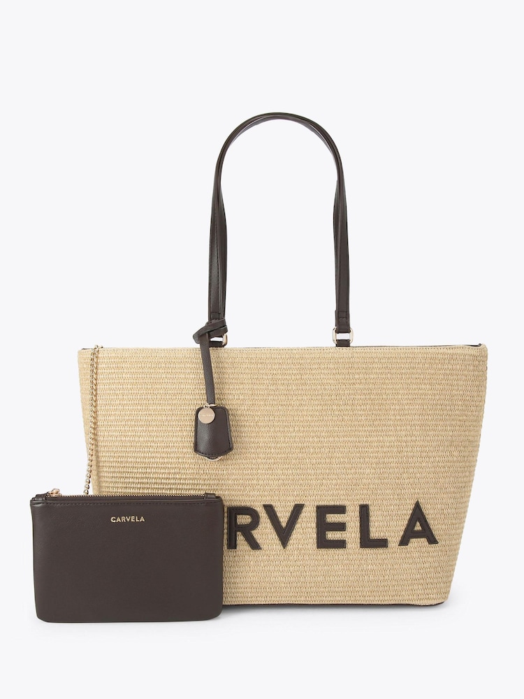 Carvela Brown Frame Raffia Tote Bag - Image 1 of 4
