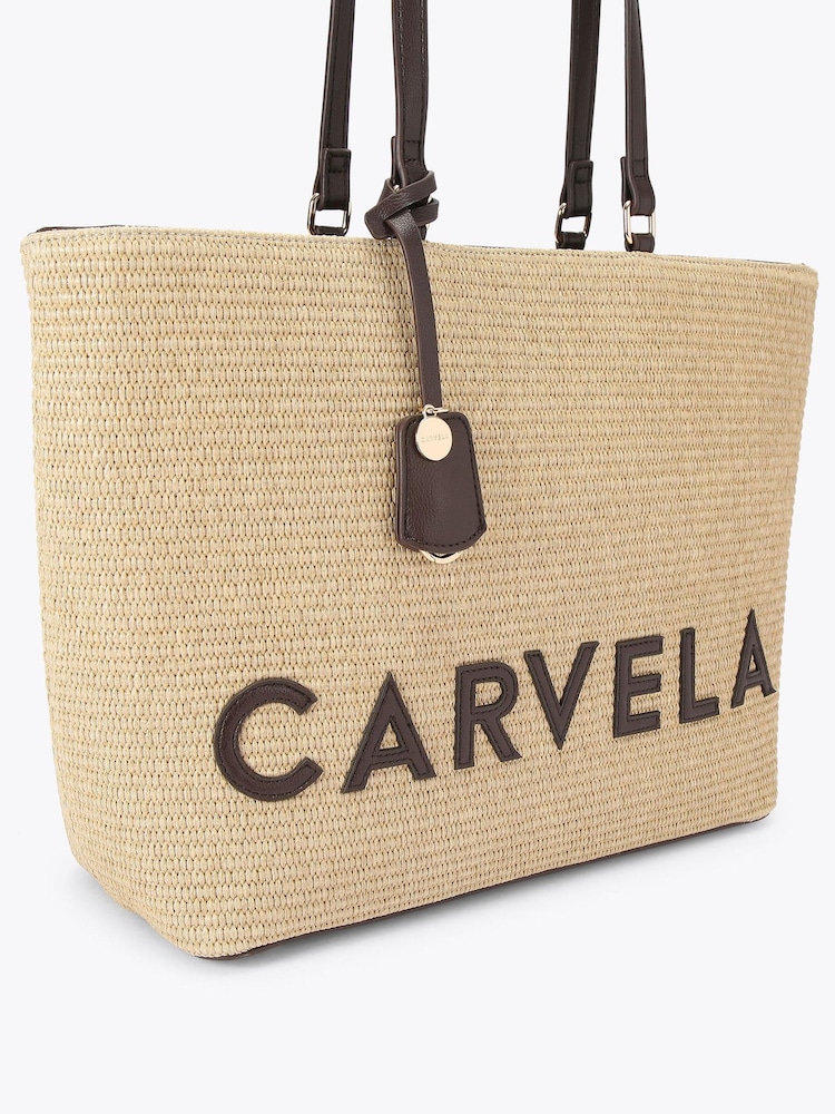 Carvela Brown Frame Raffia Tote Bag - Image 2 of 4