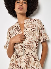 لون طبيعي - فستان متوسط الطول بسحاب بطبعة أوراق شجر استوائية من Apricot - Image 4 of 4