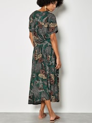 Apricot Green Tropical Leaf Print A-Line Midi Skirt - Image 3 of 5