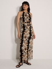 أسود - فستان ماكسي بحمَّالة رقبة بطبعة ورق شجر استوائية من Apricot - Image 1 of 4