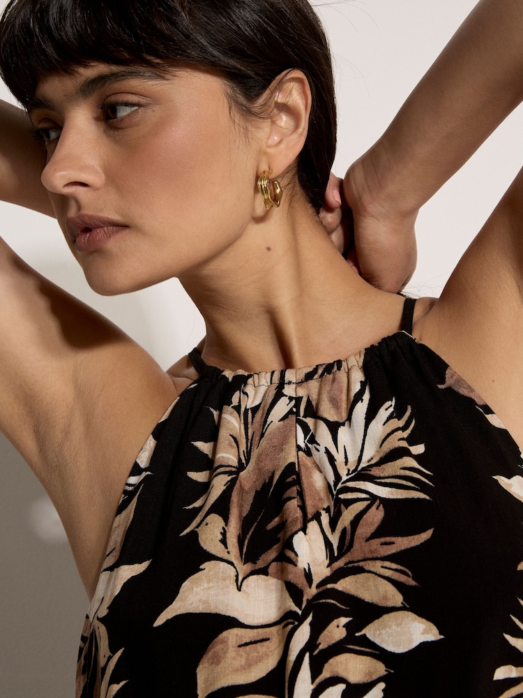 أسود - فستان ماكسي بحمَّالة رقبة بطبعة ورق شجر استوائية من Apricot - Image 4 of 4