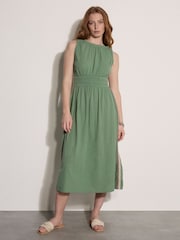 Apricot Green Crochet Trim Smocked Midi Dress - Image 1 of 4