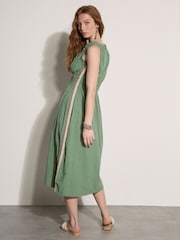 Apricot Green Crochet Trim Smocked Midi Dress - Image 2 of 4