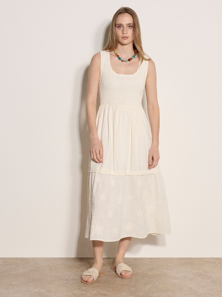 Apricot Cream Embroidered Floral Tiered Maxi Dress - Image 2 of 4 Apricot Cream Embroidered Floral Tiered Maxi Dress - Image 2 of 4