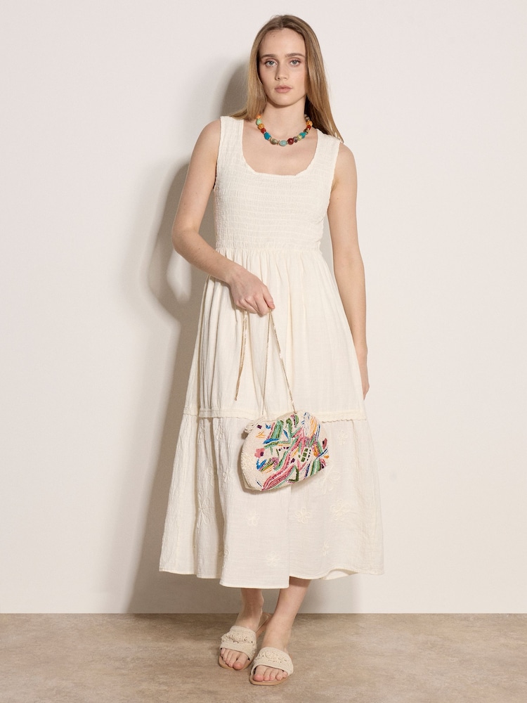 Apricot Cream Embroidered Floral Tiered Maxi Dress - Image 4 of 4 Apricot Cream Embroidered Floral Tiered Maxi Dress - Image 4 of 4