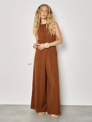 Orange - Apricot Cotton Blend Wide-Leg Jumpsuit - Bild 1 von 5