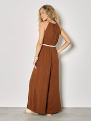 Orange - Apricot Cotton Blend Wide-Leg Jumpsuit - Bild 2 von 5
