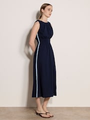Apricot Blue Crochet Trim Smocked Midi Dress - Image 1 of 5
