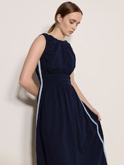 Apricot Blue Crochet Trim Smocked Midi Dress - Image 3 of 5