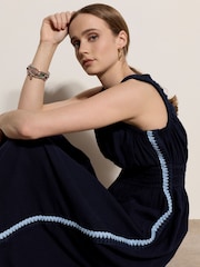 Apricot Blue Crochet Trim Smocked Midi Dress - Image 5 of 5