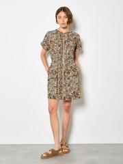 بني - Apricot Leopard Print Zip-Down Mini Dress - Image 2 of 4