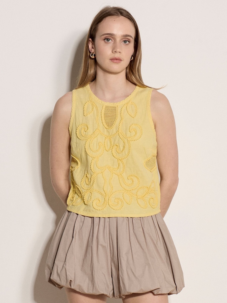Gelb - Apricot Embroidered Cotton Shell Top - Bild 1 von 4