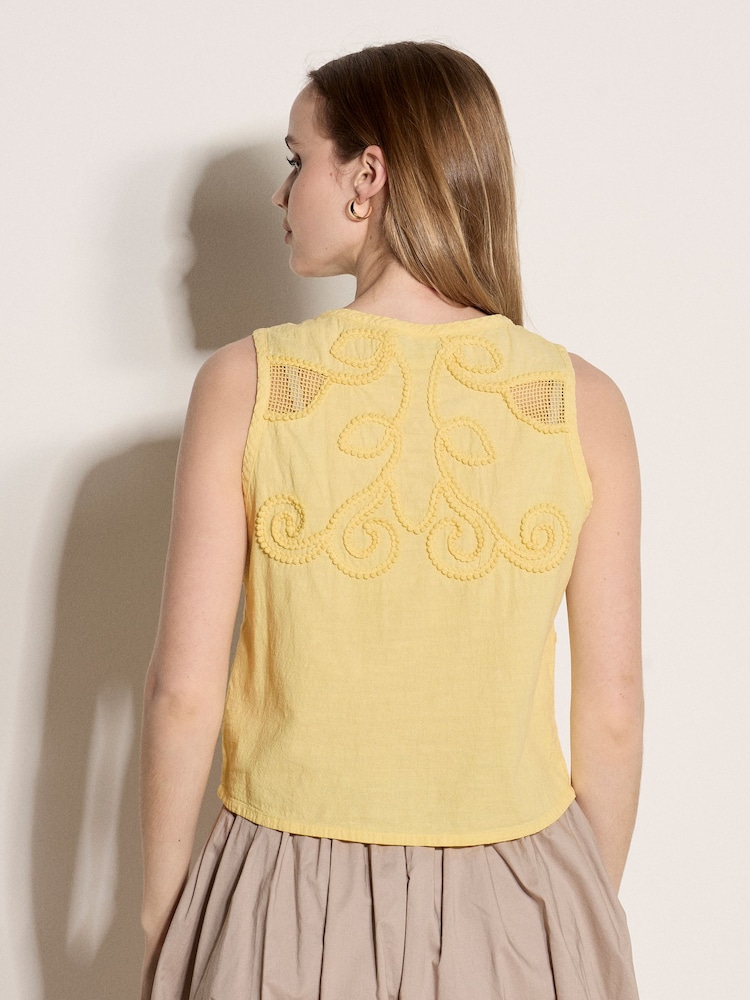 Gelb - Apricot Embroidered Cotton Shell Top - Bild 2 von 4