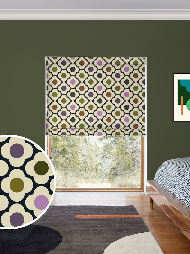 Orla Kiely Multi Mauve Spot Flower Made to Measure Blinds - Image 1 of 5 Orla Kiely Multi Mauve Spot Flower Made to Measure Blinds - Image 1 of 5