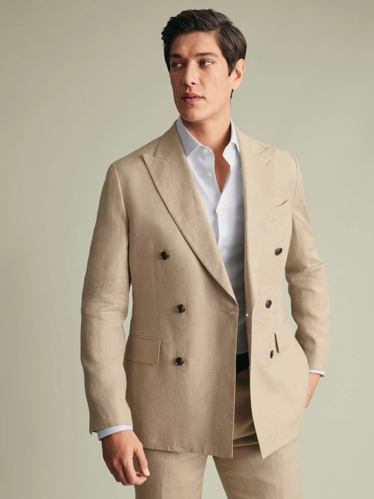Charles Tyrwhitt Natural Double Breasted Linen Suit Jacket - Image 1 of 11 Charles Tyrwhitt Natural Double Breasted Linen Suit Jacket - Image 1 of 11