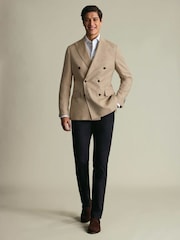 Charles Tyrwhitt Natural Double Breasted Linen Suit Jacket - Image 10 of 11