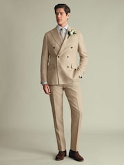 Charles Tyrwhitt Natural Double Breasted Linen Suit Jacket - Image 3 of 11