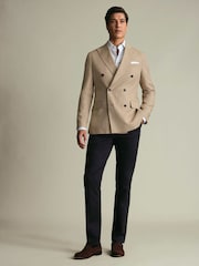 Charles Tyrwhitt Natural Double Breasted Linen Suit Jacket - Image 9 of 11