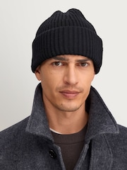 NN.07 Black Rib Wool Blend Beanie Hat - Image 4 of 4