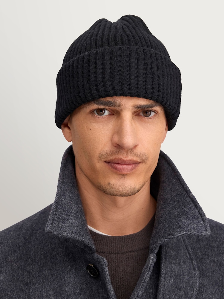 NN.07 Black Rib Wool Blend Beanie Hat - Image 4 of 4 NN.07 Black Rib Wool Blend Beanie Hat - Image 4 of 4