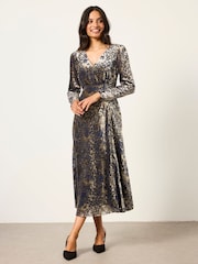 FatFace Claudia Ink Devore Midi Dress - Image 1 of 7
