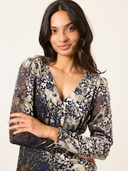 FatFace Claudia Ink Devore Midi Dress - Image 4 of 7