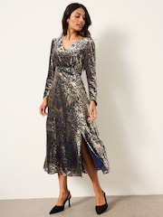 FatFace Claudia Ink Devore Midi Dress - Image 5 of 7