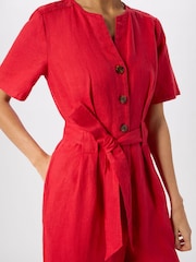 Whistles Red Petite Fiona Linen Button Jumpsuit - Image 4 of 5