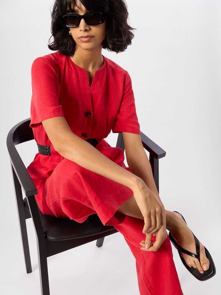 Whistles Red Petite Fiona Linen Button Jumpsuit - Image 5 of 5 Whistles Red Petite Fiona Linen Button Jumpsuit - Image 5 of 5