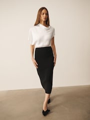 CERENE Katy Black/White 2 in1 Drape Satin Top Knitted Dress - Image 1 of 11