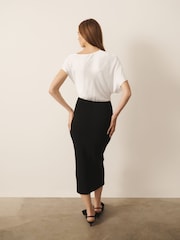 CERENE Katy Black/White 2 in1 Drape Satin Top Knitted Dress - Image 4 of 11