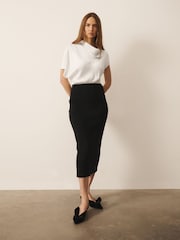 CERENE Katy Black/White 2 in1 Drape Satin Top Knitted Dress - Image 5 of 11