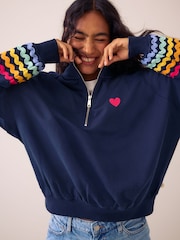 Little Bird Navy Rainbow Ric Rac 1/4 Zip Sweat Top - Image 3 of 5
