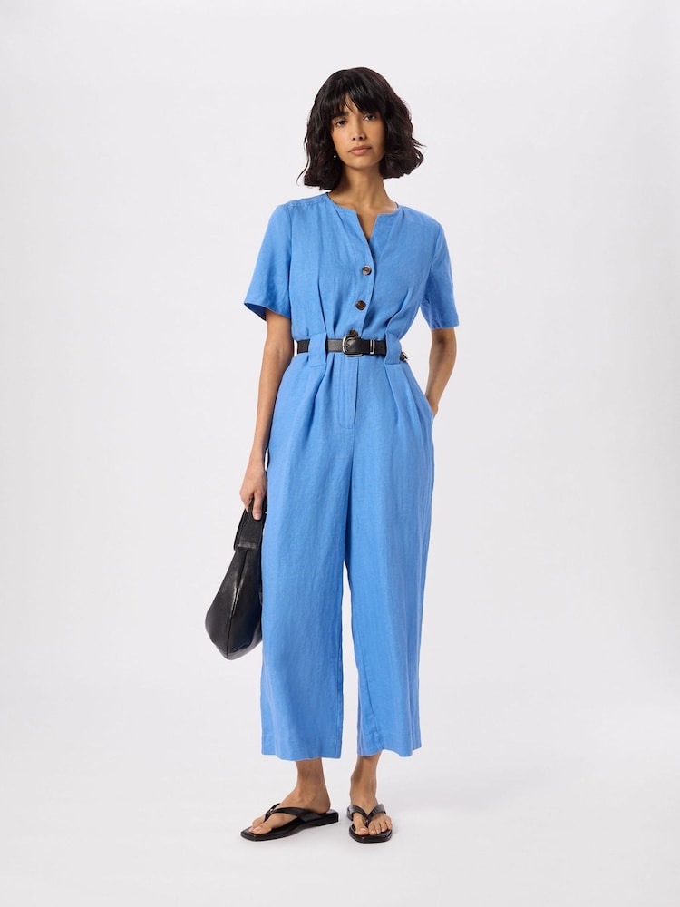 Whistles Blue Petite Fiona Linen Button Jumpsuit - Image 1 of 5 Whistles Blue Petite Fiona Linen Button Jumpsuit - Image 1 of 5