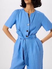Whistles Blue Petite Fiona Linen Button Jumpsuit - Image 3 of 5