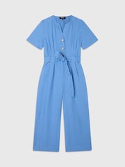 Whistles Blue Petite Fiona Linen Button Jumpsuit - Image 4 of 5
