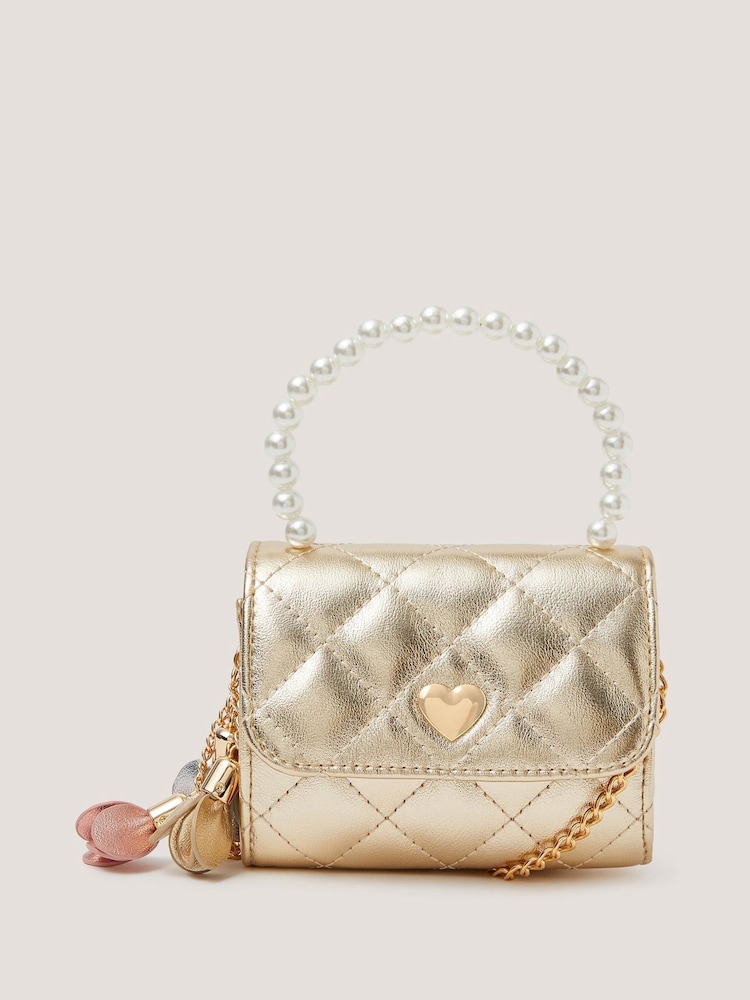 Monsoon Gold Mini Pearl Quilted Charm Bag - Image 1 of 4