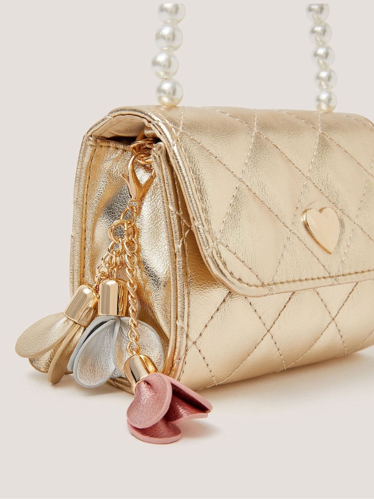 Monsoon Gold Mini Pearl Quilted Charm Bag - Image 4 of 4