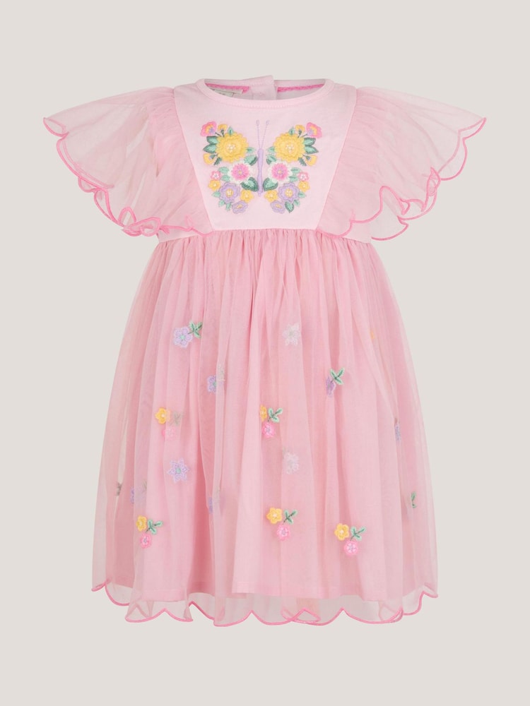 Monsoon Pink Baby Butterfly Tulle Jersey Dress - Image 1 of 3