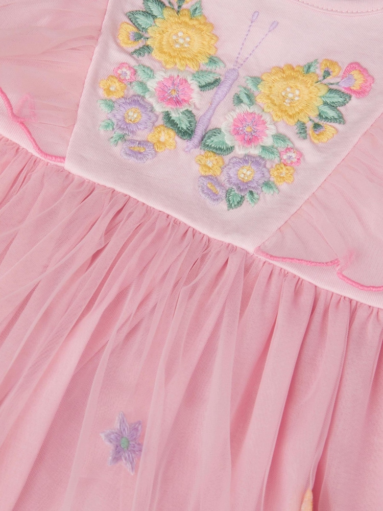 Monsoon Pink Baby Butterfly Tulle Jersey Dress - Image 3 of 3