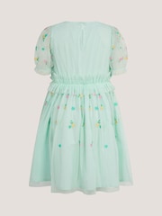 Monsoon Blue Puff Sleeve Floral Mesh Dress - Image 2 of 3